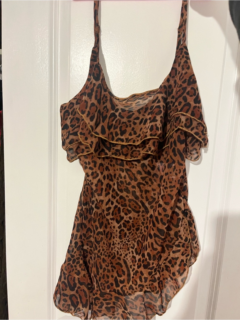 SHEIN Brown Leopard Print Ruffle Tank Top